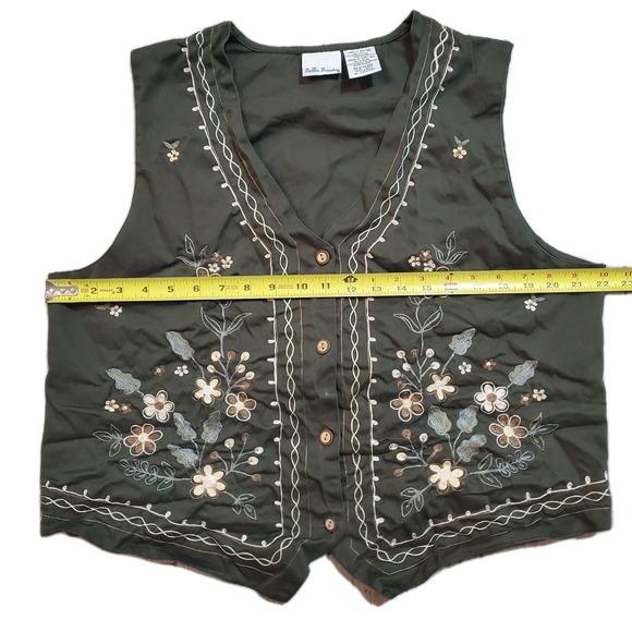 Bobbie Brooks Green Embroidered Floral Cotton Vest Large Cottagecore VTG 90s Mom - Picture 4 of 5